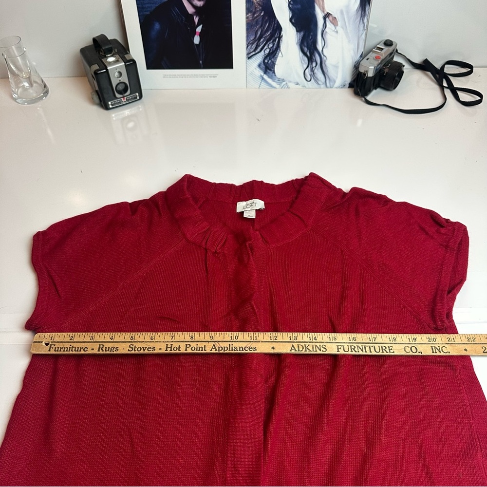 LOFT Angora Wool Blend Knit Top XL Cranberry Red Quiet Luxury Made Korea - Picture 9 of 10